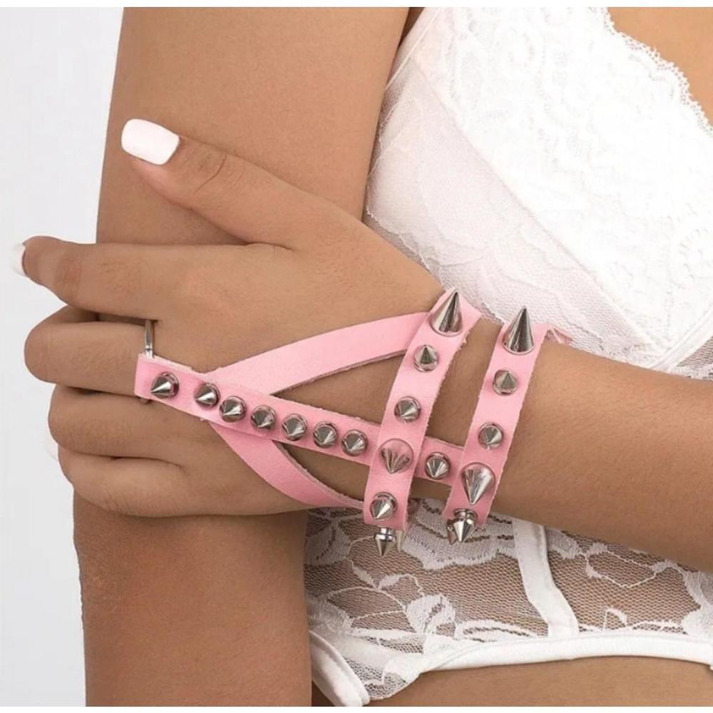 Punk Rivet Style Bracelet In Pink - Picture 2 of 6